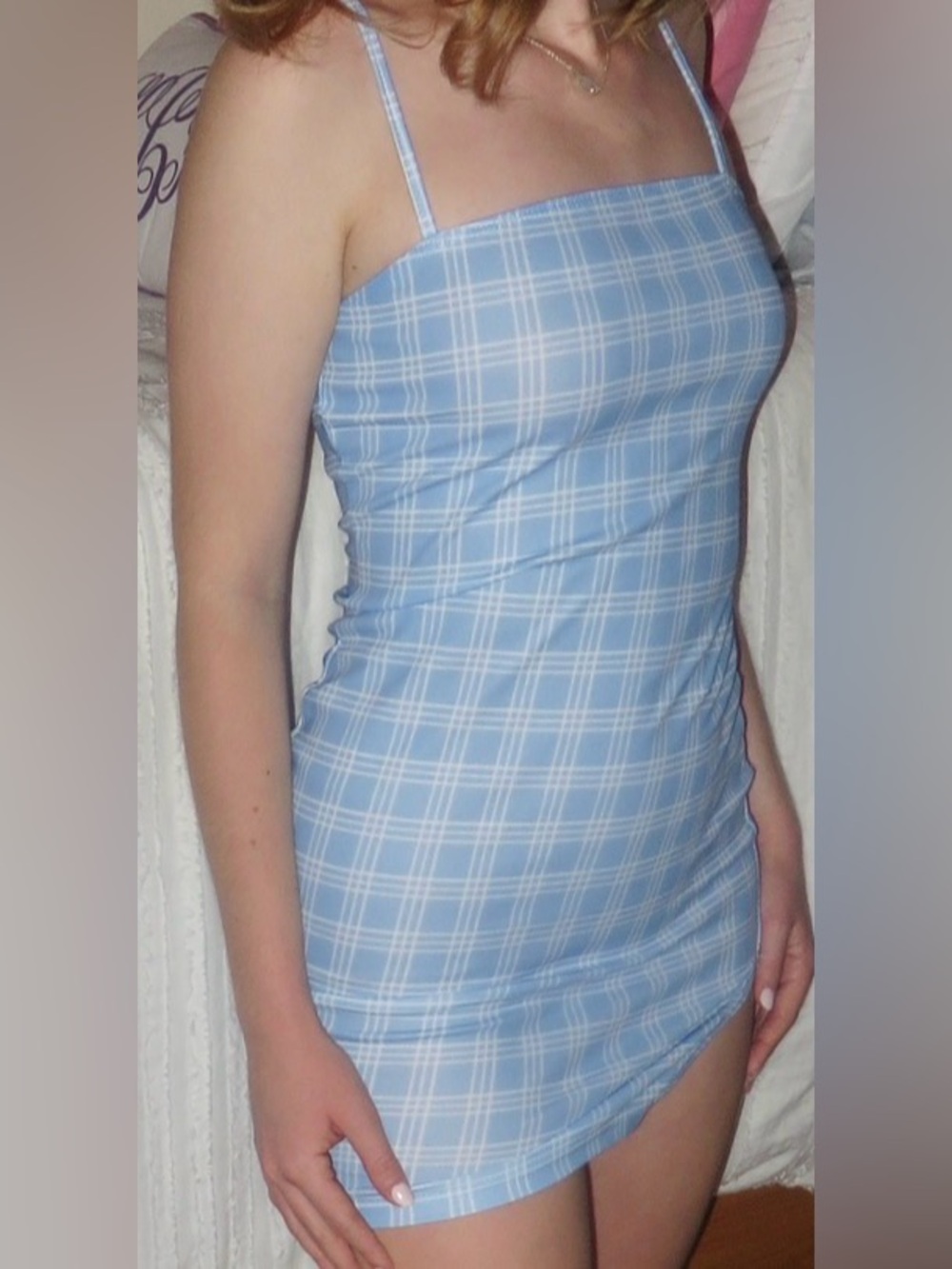 SHEIN Blue Plaid Spaghetti Strap Mini Dress